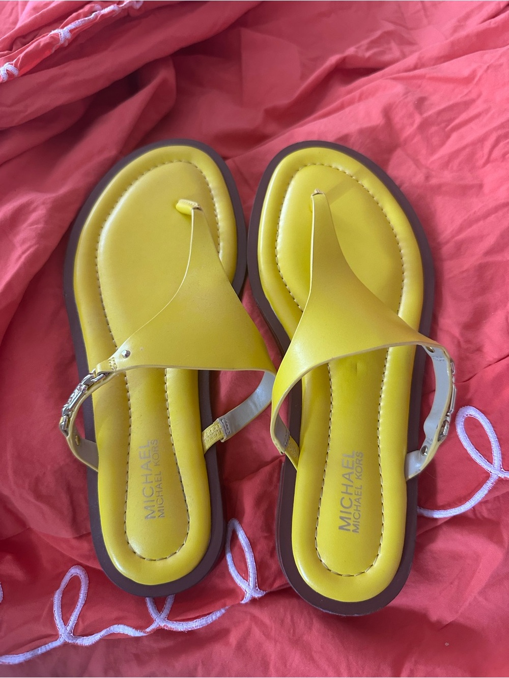 Michael Kors Lemon Yellow Leather Thong Sandals